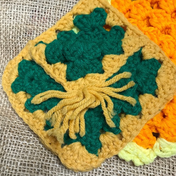 Vintage Crochet Hot Pads: Handmade Colorful Square Trivets, Set of 3 - Picture 2 of 9